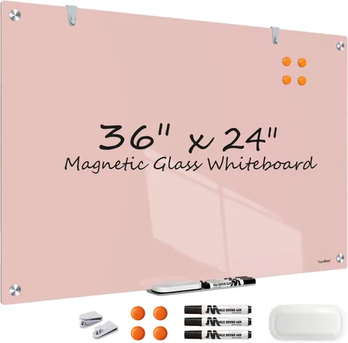 Miniatura 26 de Pizarra blanca de borrado en seco magnética negra de vidrio, TANKEE moderna pizarra blanca de vidrio templado sin marco grande para pared, oficina