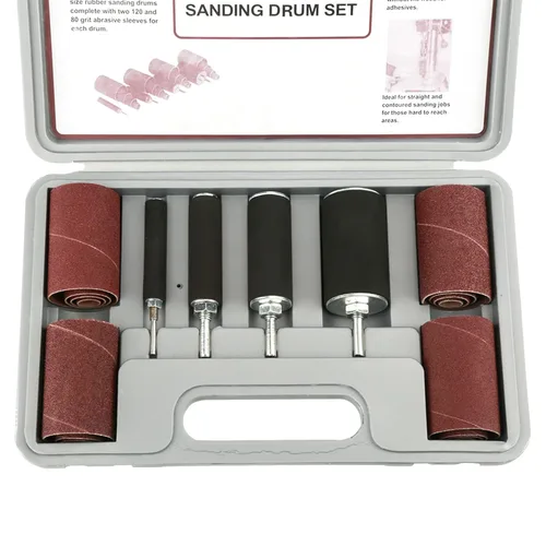 Miniatura 8 de Kit de lijadora de tambor, juego de tambor de lijado, 20 piezas para prensa de taladro, incluye 4 tambores de goma, 16 fundas de banda de lijado