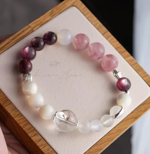 Miniatura 211 de Precious Gemstone Natural Crystal Healing Bracelet, Rutilated Quartz, Moonstone, Quartz Handmade Original Design Bracelet