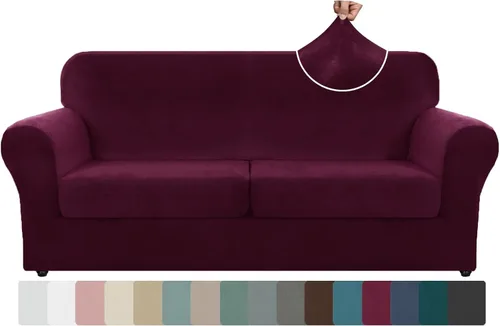 Miniatura 37 de ZNSAYOTX Funda de terciopelo de 3 piezas para sofá de 3 piezas con 2 fundas de cojín de asiento extra grandes, funda elástica para sofá de 2 plazas