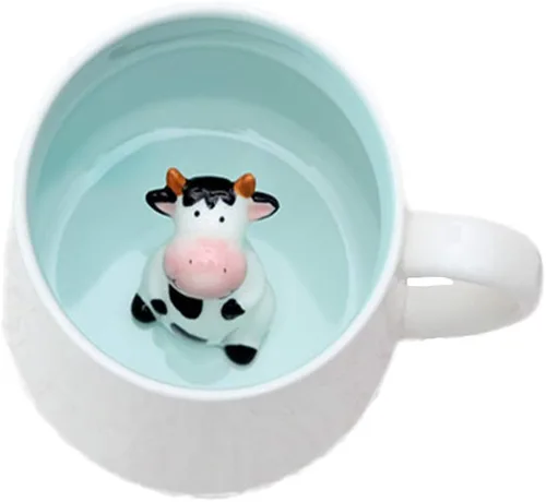 ZaH Taza de café con diseño de animales de dibujos animados, regalo de cumpleaños de Navidad para niños y niñas, vaca