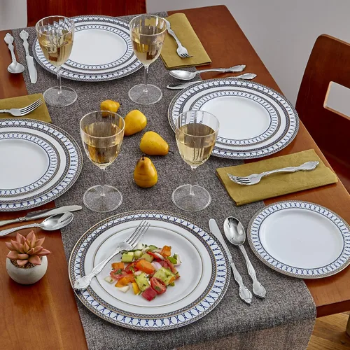 Miniatura 2 de Silver Spoons Juego de vajilla desechable Platos de plástico resistente Elegante aspecto fino de porcelana Incluye: 20 platos llanos, 20