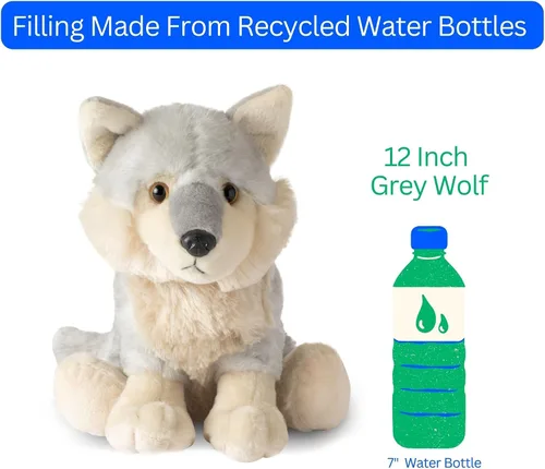 Miniatura 9 de The Petting Zoo Peluche de lobo, regalos para niños, animales salvajes del zoológico Onez, juguete de peluche de lobo gris de 12 pulgadas
