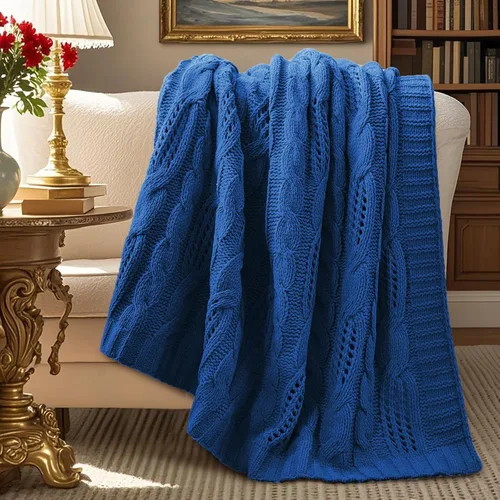 Miniatura 11 de Amélie Home Manta de Tiro de Punto Grueso, Manta de Chenilla Suave de Doble Cara Transpirable con Tejido de Cable para Sofá, Manta Decorativa