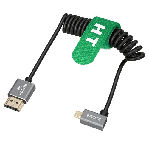 Miniatura 4 de Micro HDMI a ángulo recto HDMI 4K 8K Cable en espiral para Sony A6400 A7R Canon R5 R7 GH4 S5 Z50 Cámara ATOMOS Ninja V Portkeys Monitor Tipo A D
