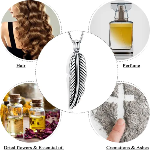 Miniatura 6 de Oinsi Collar de urna de plumas de acero inoxidable para cenizas de cremación, recuerdo de joyas, caja y kits de relleno
