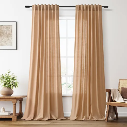 Miniatura 62 de Aersas Aqua Green Linen Curtains 84 Inches Long 2 Panels Set Back Tab Rod Pocket Living Room Curtain Farmhouse Rustic Light Filtering Hook Drapes