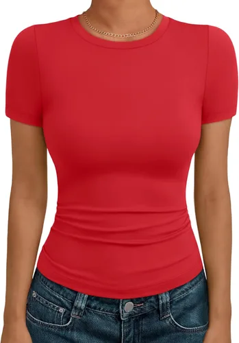 Miniatura 18 de AUTOMET - Camisetas básicas de manga corta para mujer, para verano, entrenamiento o gimnasio, con cuello redondo, ropa moderna estilo Y2K