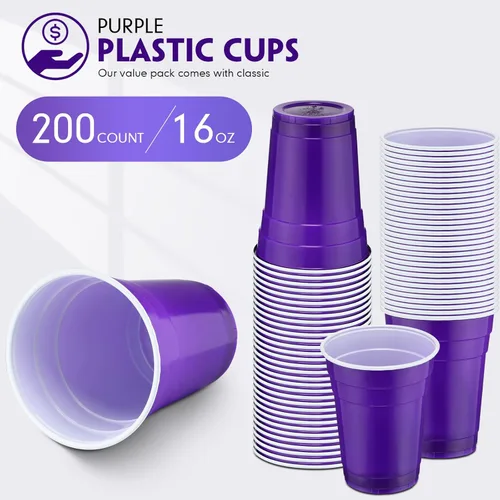 Miniatura 2 de Bokon Paquete de 200 vasos de plástico morados de 16 onzas desechables para fiestas, cumpleaños, bodas, Navidad, fiestas, picnic, campamento, bebidas