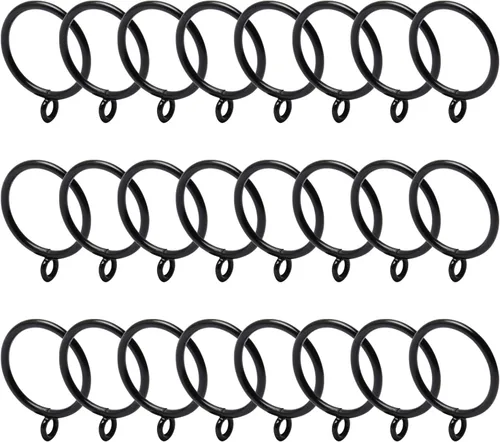 MroMax Anillos de cortina con ojales, anillos de cortina negros de metal de 1-1/2 pulgadas de diámetro interior de 1.496 in de diámetro, anillos de