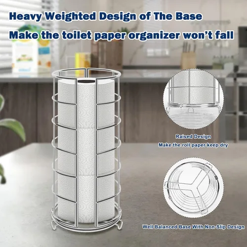 Miniatura 3 de NearMoon soporte organizador de papel higiénico, soporte independiente para 3 rollos de almacenamiento de tisú, accesorio de baño de metal, soporte