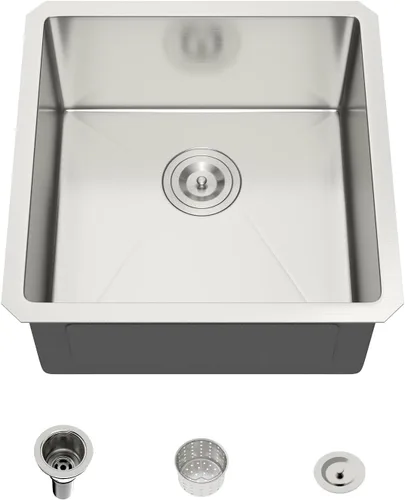 Miniatura 11 de Mocoloo Fregadero de barra de montaje inferior de 15 pulgadas, fregadero de cocina pequeño de 15 x 15 pulgadas, calibre 18, de acero inoxidable