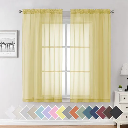 Miniatura 122 de Aiyufeng 2 paneles de cenefa transparente negra de 14 pulgadas de largo, cortinas cortas negras transparentes para dormitorio, cortinas de cocina