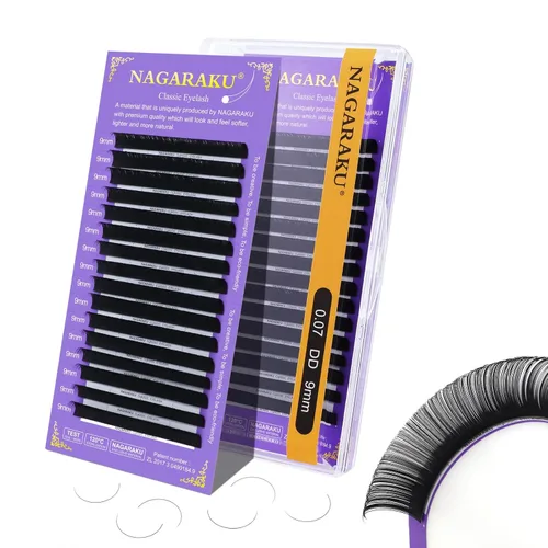 Miniatura 303 de NAGARAKU Extensiones de pestañas, pestañas individuales, 0.05mm, rizo D, 15mm, clásico, negro mate, suave, natural, profesional, 16 filas, 0.05-D