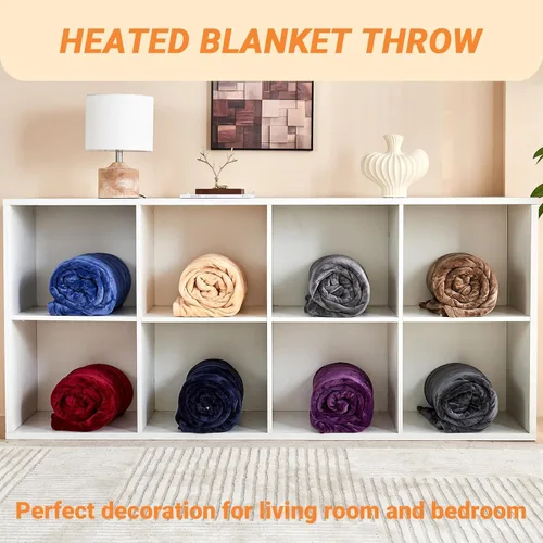 Miniatura 7 de Electric Blanket Heated Throw, Soft Flannel 50"x60" Heating Blanket with 8 Hours Auto Off 10 Fast Heating Levels Machine Washable Sherpa Heated