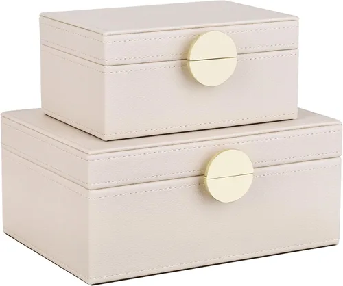 HofferRuffer Cajas de Joyería de Cuero Sintético, Cajas Decorativas Organizador de Accesorios de Almacenamiento con Decoración de Herrajes Dorados,
