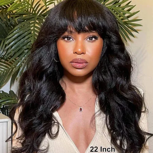 Pelucas onduladas Yaki 200% con flequillo, parte superior del cuero cabelludo, peluca Yaki de cabello humano virgen brasileño para mujeres negras,