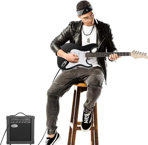 Miniatura 3 de Guitarra eléctrica negra de tamaño completo de 39 pulgadas con amplificador de 10W, paquete de funda para conciertos, correa y púas para Negro