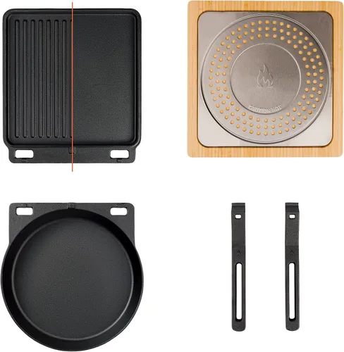 Solo Stove Pi - Juego de utensilios de cocina de hierro fundido de 3 piezas, incluye sartén redonda (12.0 in), parrilla/plancha reversible (11.5 x