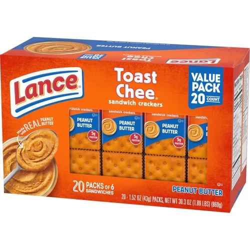 Miniatura 11 de Lance Sandwich Crackers, ToastChee Mantequilla de Maní, 20 Paquetes Envueltos Individualmente, 6 Sándwiches Cada Uno
