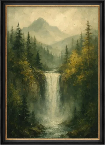 Miniatura 157 de MUDECOR Lienzo enmarcado prémium para pared, pinos nevados en bosque de invierno, ilustraciones modernas, arte contemporáneo, escénico, divertido