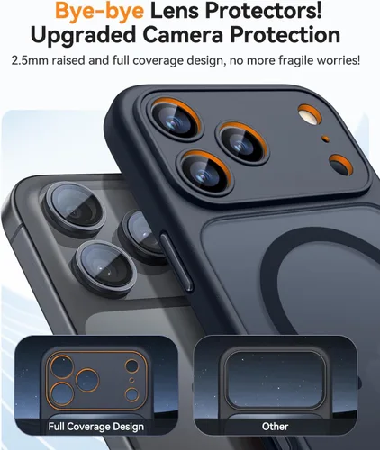 Miniatura 3 de CANSHN Funda magnética compatible con iPhone 17 Pro, mejorada [protección completa de la cámara] [compatible con Magsafe] [mate translúcido] funda