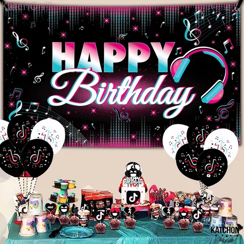 Miniatura 8 de KatchOn, Xtralarge - Cartel de feliz cumpleaños de TIK Tok, 72 x 44 pulgadas, pancarta de TIK Tok para decoraciones de feliz cumpleaños de TIK Tok