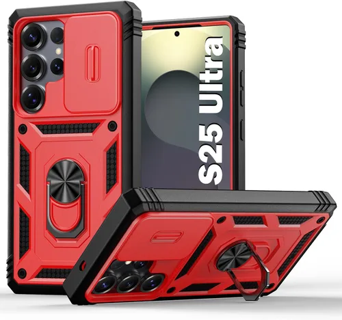 Miniatura 40 de PASNEW Funda para Samsung Galaxy S22 Ultra 5G, cubierta de cámara deslizante y soporte de dedo de metal giratorio de 360°, militar, resistente, a