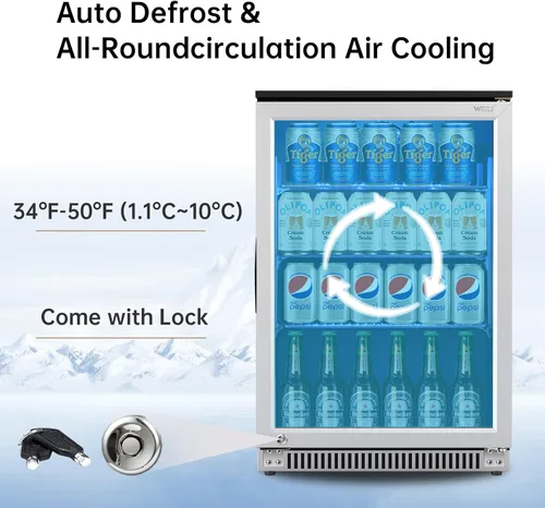 Miniatura 3 de Weili - Refrigerador incorporado de 50 cm para bebidas con cerradura, debajo del mostrador o independiente, refrigerador para 120 latas de refresco