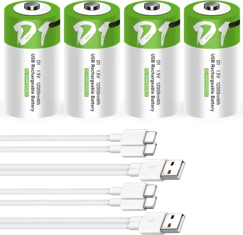 Miniatura 9 de Baterías C - Paquete de 2 baterías recargables C, batería de iones de litio de 5000 mWh, tamaño C, 1.5 V con cargador USB A a tipo C 2 en 1