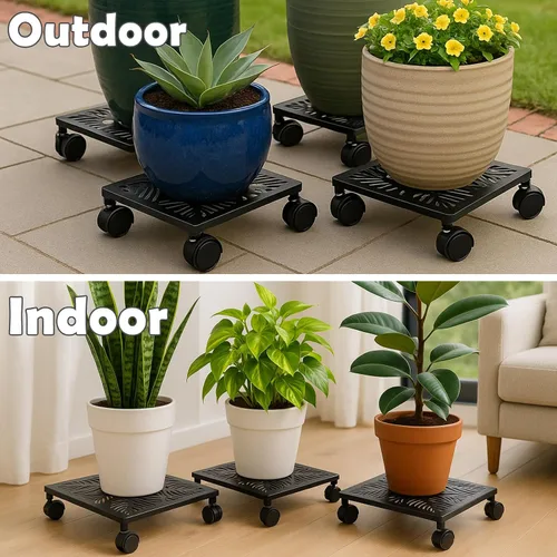 Miniatura 5 de Paquete de 1 carrito cuadrado de metal de 12 pulgadas con ruedas, soporte grande para plantas rodantes para interiores y exteriores, carrito