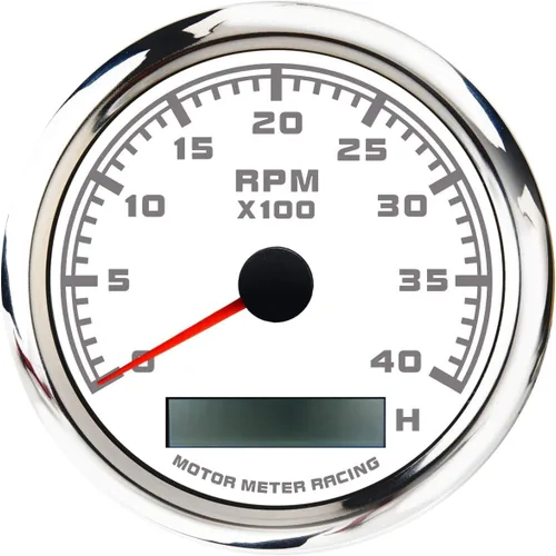 MOTOR METER RACING Serie Pro W 85mm 3-3/8" Tacómetro 4000 RPM para motor de gasolina diésel con medidor de horas Dial blanco LED rojo Impermeable