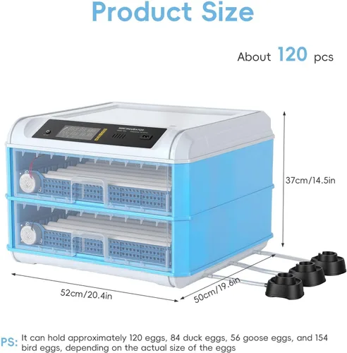 Miniatura 2 de Incubadora de huevos de 120 huevos, criadora automática grande de huevos con girador automático y control de temperatura, incubadora de aves