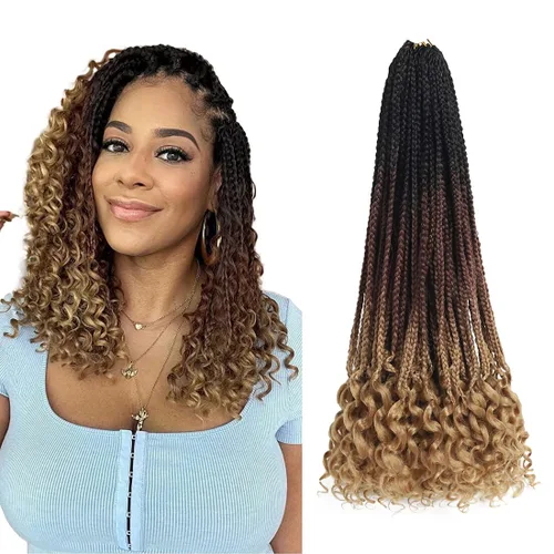 Miniatura 11 de Paquete de 7 trenzas de ganchillo con extremos rizados, paquete de 7 trenzas de ganchillo preenlazadas, caja diosa, trenzas de ganchillo