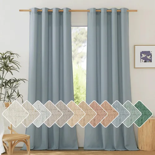 Miniatura 168 de NICETOWN Cortinas de lino natural con textura de lino para dormitorio, mezcla de lino rústica con ojales en la parte superior, semitransparentes