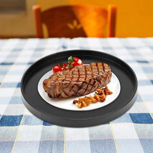 Miniatura 6 de Bandeja de madera para servir, aperitivos, café, comidas, mesa otomana, almacenamiento decorativo, plato de madera, platos redondos para el hogar