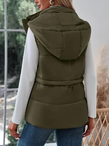 Miniatura 4 de Danedvi Chaleco acolchado sin mangas con cremallera para mujer, con cuello alto, con bolsillos