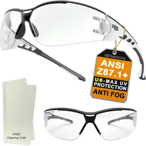 HTS HUNTERSKY Gafas de seguridad de tiro envolventes U6 transparentes, antiniebla y antiarañazos, ligeras y súper flexibles con ANSI Z87.1 Negro /