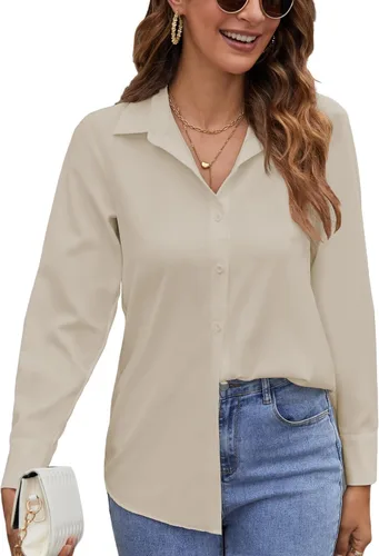 Miniatura 7 de Camisas de manga larga con botones para mujer, blusas casuales con cuello sin arrugas, para el trabajo, la oficina