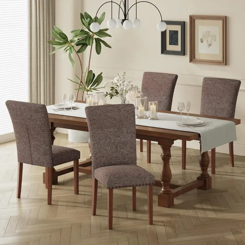 COLAMY Parsons Juego de 4 sillas de comedor tapizadas de tela, sillas auxiliares de cocina con tapicería con clavos y patas de madera, marrón F-