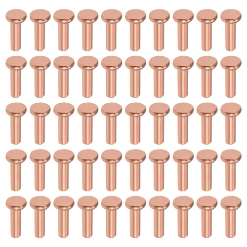 Miniatura 15 de uxcell 100 remaches sólidos de cobre, remaches metálicos de cabeza plana de 1/8 x 5/32 pulgadas para aplicaciones eléctricas, suministros de trabajo