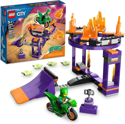 LEGO City Stuntz Dunk Stunt Ramp Challenge, juego de acción 2 en 1 con motocicleta de dinosaurio de juguete autoconducida y jinete de acrobacias,
