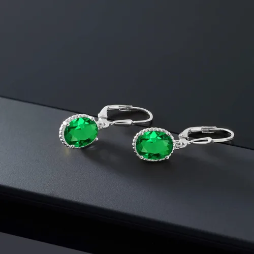 Miniatura 136 de Gem Stone King Aretes colgantes de gota para mujer, plata de ley 925, piedra natal ovalada de 0.354 x 0.276 in, joyería fina, regalos para ella