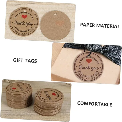 Miniatura 3 de EXCEART 100 piezas de papel kraft etiquetas colgantes regalos de Navidad etiquetas redondas regalo caramelo marrón Kraft etiquetas de agradecimiento