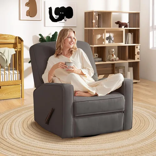 Miniatura 12 de Tbfit Silla reclinable giratoria de 360°, mecedora de guardería con soporte lumbar para dormitorio, cómodo sillón tapizado con almohadas y Beige