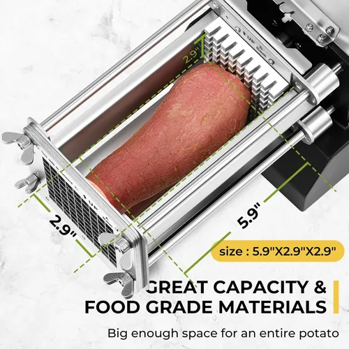 Miniatura 2 de Cortador de patatas fritas eléctrico de acero inoxidable profesional con 2 cuchillas para uso comercial, doméstico y pepinos, zanahorias, batatas