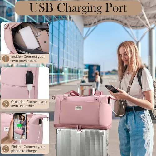 Miniatura 5 de JIELV Bolsa de viaje para mujer, bolsa grande de fin de semana con compartimento para zapatos, bolsa deportiva de mano para viajes, hospital