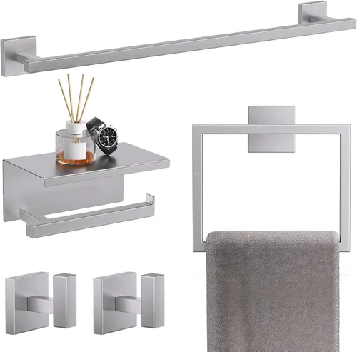 TQKAG Juego de 5 piezas de accesorios de baño de níquel cepillado de 23.6 pulgadas, juego de toallero de acero inoxidable SUS304 montado en la