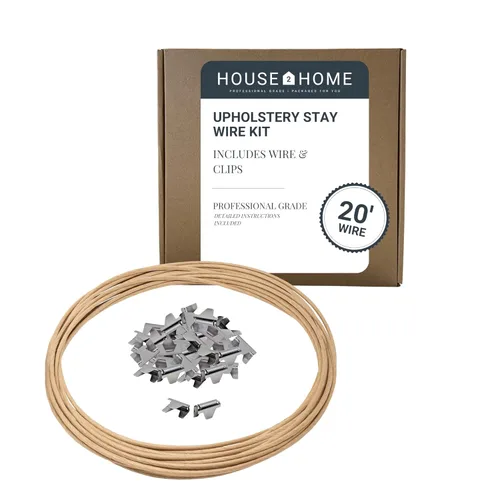House2Home Alambre de tapicería para muelles de muebles de sofá, 20 pies con 40 clips, calibre 16, incluye instrucciones (idioma español no