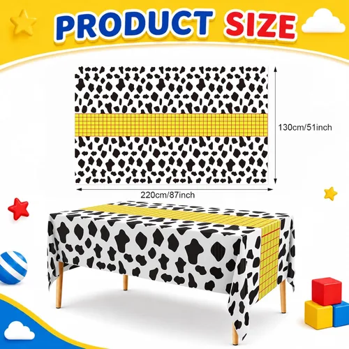 Miniatura 2 de Hosuly 6 Pcs Story Tablecloth Story Birthday Party Decorations Cow Printed Table Cover Boy Baby Shower Decorations Cartoon Inspired Party Supplies